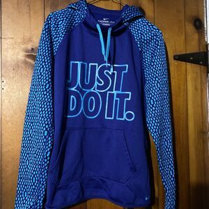 Nike Sweatshirt Women Medium Blue Therma Fit Hoodie Just Do It Logo Graphic